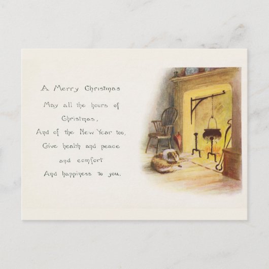  A Merry Kerstgedicht Dog en Fireplace Feestdagenkaart (Voorkant)