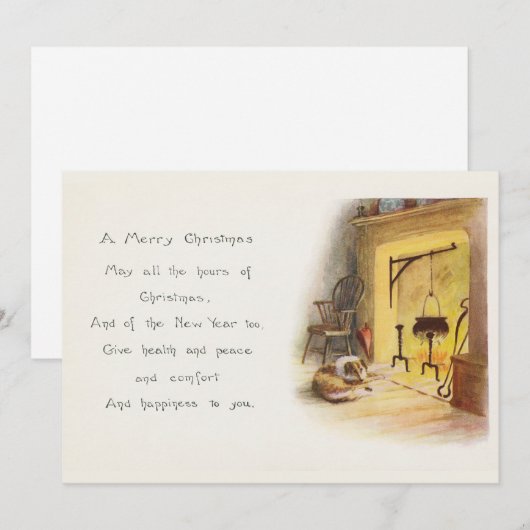 A Merry Kerstgedicht Dog en Fireplace Feestdagenkaart (Voorkant / Achterkant)