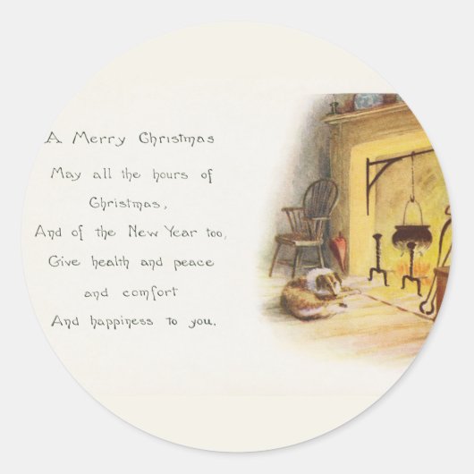  A Merry Kerstgedicht Dog en Fireplace Ronde Sticker (Voorkant)