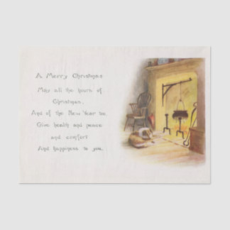  A Merry Kerstgedicht Dog en Fireplace Tissuepapier