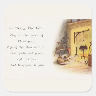  A Merry Kerstgedicht Dog en Fireplace Vierkante Sticker