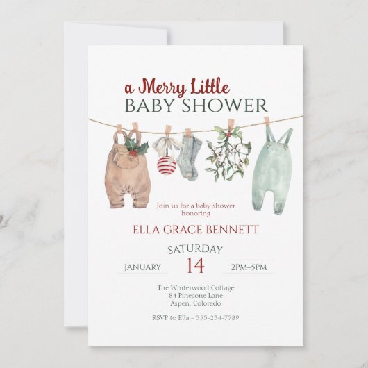 A Merry Little Baby Shower Christmas Clothes Kaart (Voorkant)