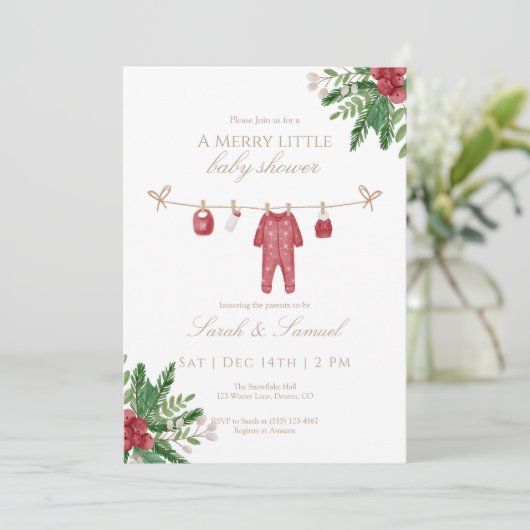 A Merry Little Baby Shower Pajamas Invitation Bedankkaart (Staand voorkant)