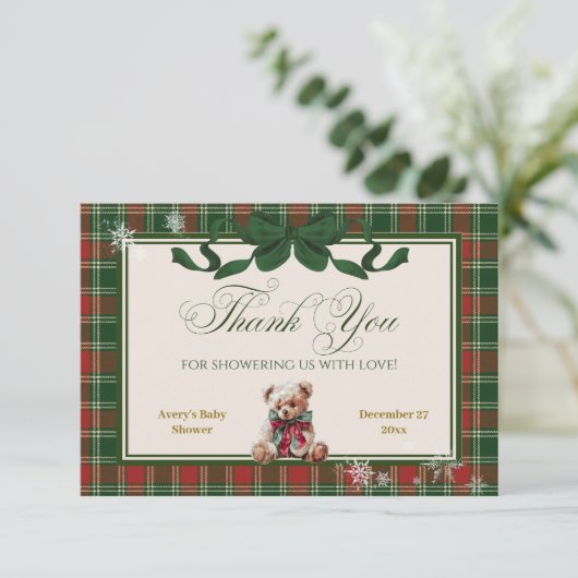 A Merry Little Baby Shower Teddy Bear Christmas Bedankkaart (Staand voorkant)