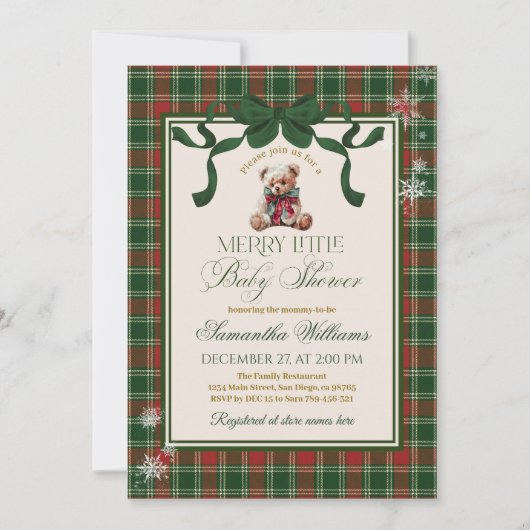 A Merry Little Baby Shower Teddy Bear Christmas Kaart (Voorkant)