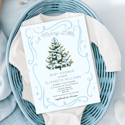 A Merry Little Blue Baby Shower Christmas  Kaart