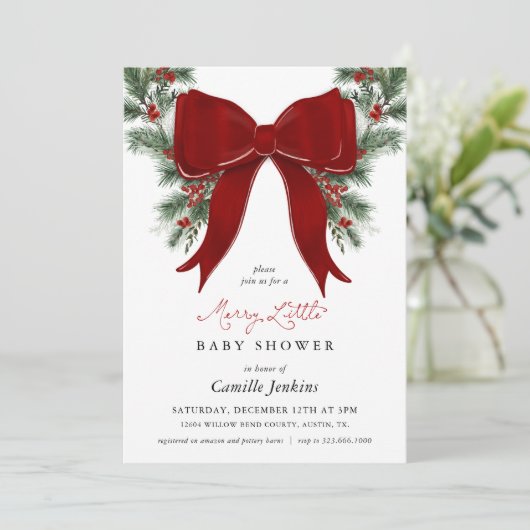 A Merry Little Christmas Baby Shower Invitation Kaart (Staand voorkant)