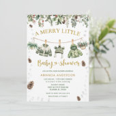 A Merry Little Christmas clothlines Baby Shower Kaart (Staand voorkant)