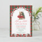 A Merry Little Christmas Tartan Baby Shower Kaart (Staand voorkant)