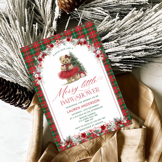 A Merry Little Christmas Tartan Baby Shower Kaart