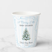 A Merry Little Christmas Tree Blue Baby Shower Papieren Bekers (Achterkant)