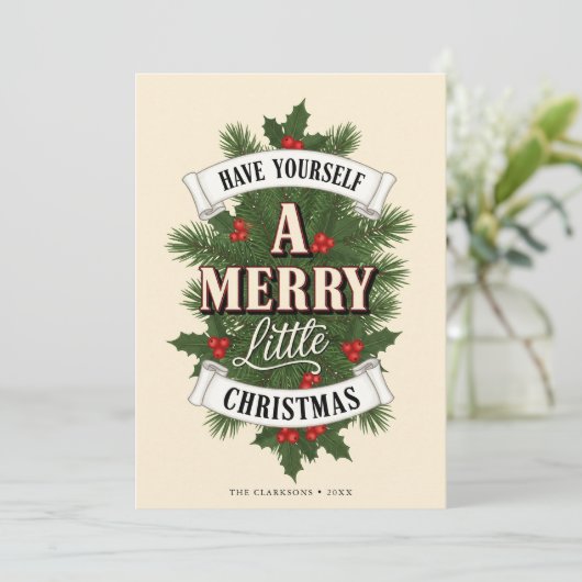 A Merry Little Christmas Vintage Feestdagenkaart (Staand voorkant)