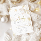 A Merry Little Gold Bow Baby Shower Kaart