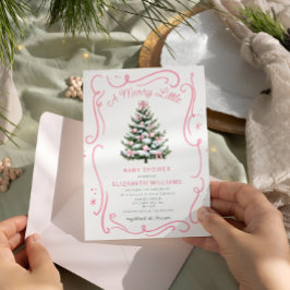 A Merry Little Pink Baby Shower Christmas  Kaart