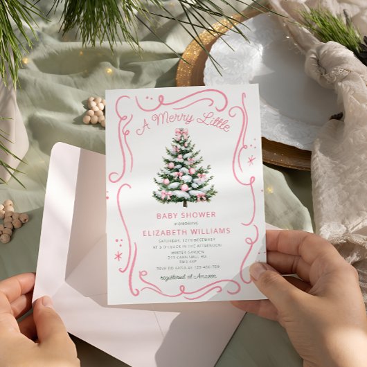 A Merry Little Pink Baby Shower Christmas Kaart