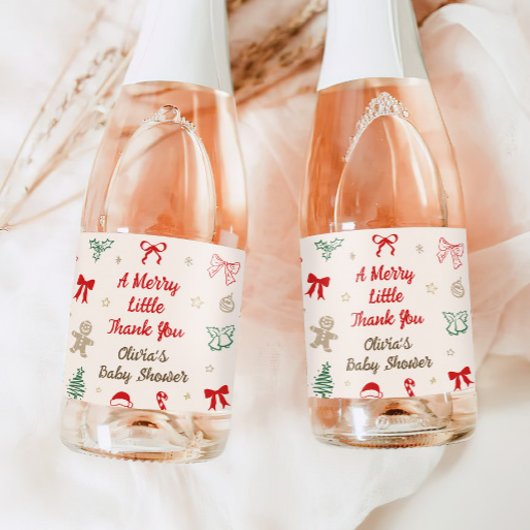 A Merry Little Thank You Christmas Baby Shower Sparkling Wijnetiket