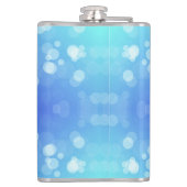 A metal flask featuring a vibrant blue background  heupfles (Achterkant)