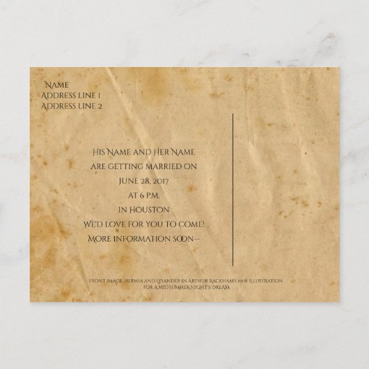 A Midsummer Night's Dream Save the Date Briefkaart (Achterkant)