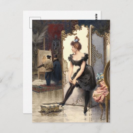 A Model Fastening Her Garter In An Artist's Studio Briefkaart (Voorkant / Achterkant)