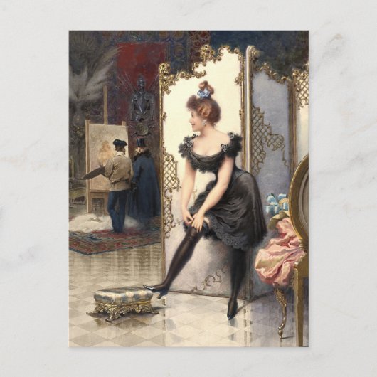 A Model Fastening Her Garter In An Artist's Studio Briefkaart (Voorkant)