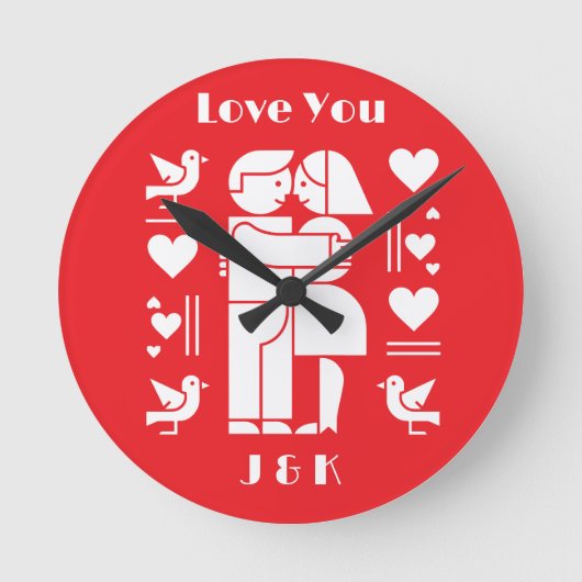 A modern Bauhaus personalized Valentine’s Day Ronde Klok (Voorkant)