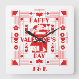A modern Bauhaus personalized Valentine’s Day Vierkante Klok