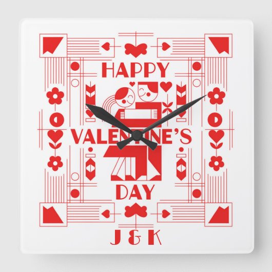 A modern Bauhaus personalized Valentine’s Day Vierkante Klok (Voorkant)