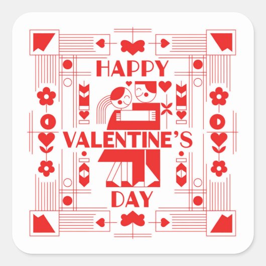 A modern Bauhaus-style Valentine’s Day Vierkante Sticker (Voorkant)