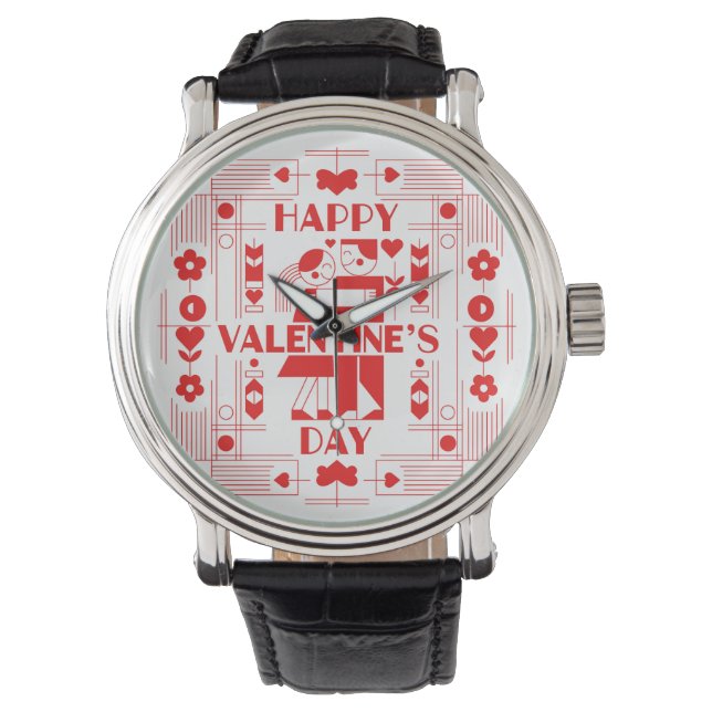 A modern Bauhaus Valentine’s Day Horloge (Voorkant)