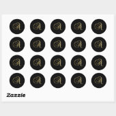 "A" Monogram Initiaal in zwart. Ronde Sticker (Vel)