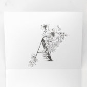 'A' Monogram mooi geborsteld Floral Wedding Drieluik Uitnodiging (Binnenzijde eerst)