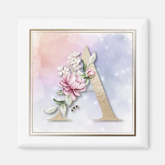 A Monogram roze Floral Magneet (Voorkant)