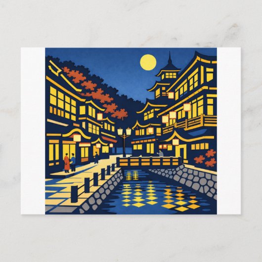 A Moonlit Waterside Town Briefkaart (Voorkant)