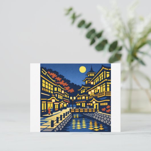 A Moonlit Waterside Town Briefkaart (Staand voorkant)