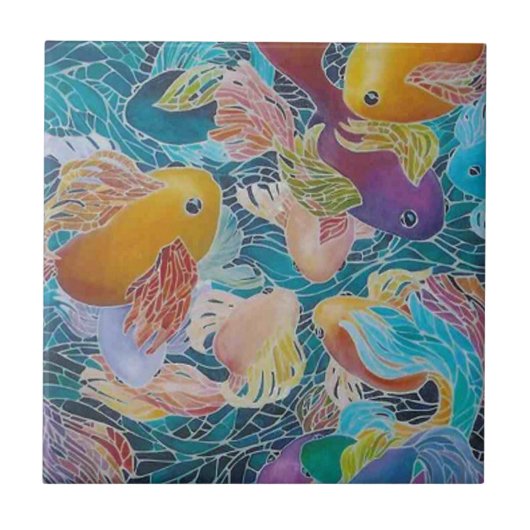 A MOSAIC KOI FISH POND TEGELTJE (Voorkant)