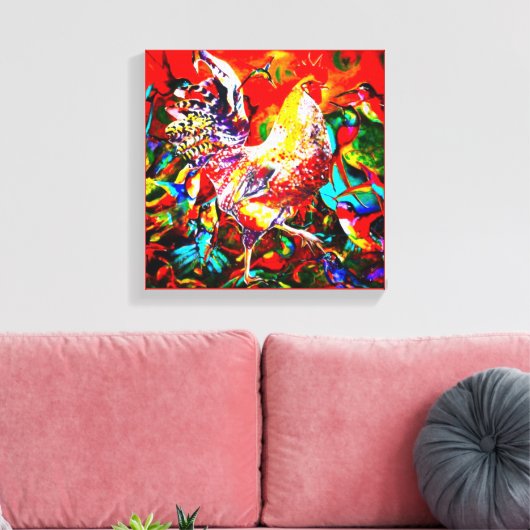 "A Most Colourful Morning" Haan en kolibries Canvas Afdruk (Insitu (Woonkamer))