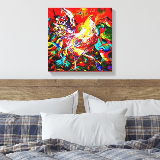"A Most Colourful Morning" Haan en kolibries Canvas Afdruk (Insitu (Slaapkamer))