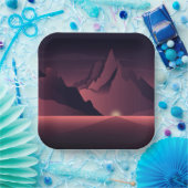 A mountain sunset illustration papieren bordje (Feest)