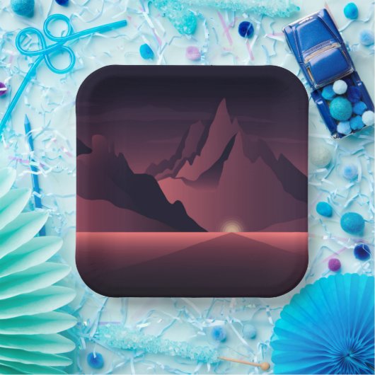 A mountain sunset illustration        papieren bordje (Feest)