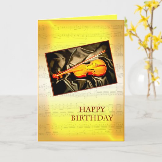 A musical birthday card with a violin kaart (Gele Bloem)
