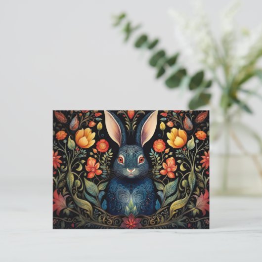 a mystical rabbit surrounded by flowers   briefkaart (Staand voorkant)