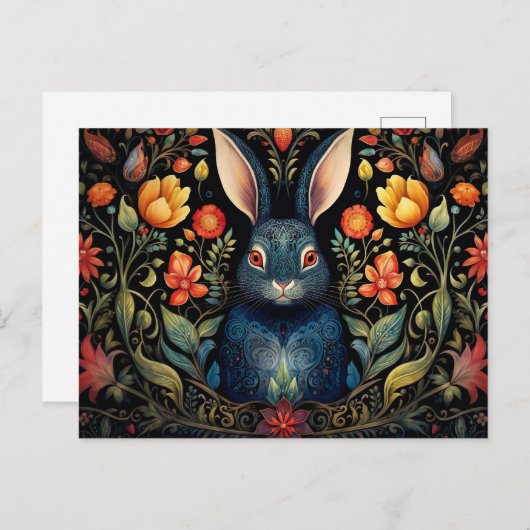 a mystical rabbit surrounded by flowers briefkaart (Voorkant / Achterkant)