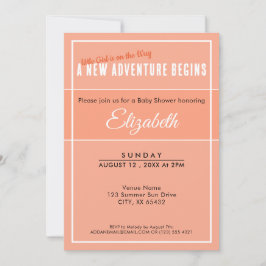 A New Adventure Begins Peach Babyshower Invitation Kaart