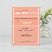 A New Adventure Begins Peach Babyshower Invitation Kaart (Staand voorkant)
