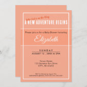 A New Adventure Begins Peach Babyshower Invitation Kaart (Voorkant / Achterkant)