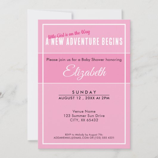 A New Adventure Begins Pink Babyshower Invitation Kaart (Voorkant)