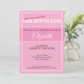 A New Adventure Begins Pink Babyshower Invitation Kaart (Staand voorkant)
