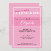 A New Adventure Begins Pink Babyshower Invitation Kaart (Voorkant / Achterkant)