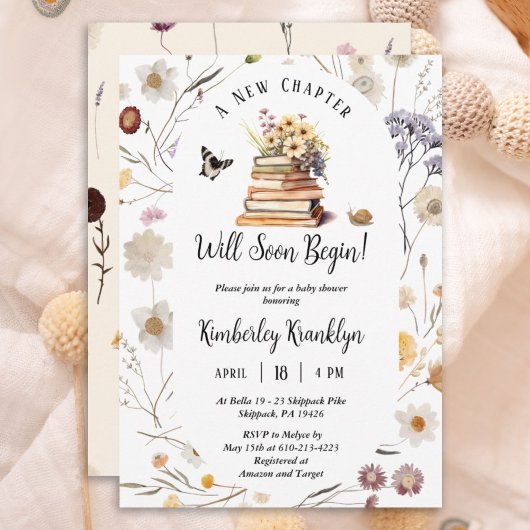 A New Chapter Baby Shower Storybook Wildflower Kaart