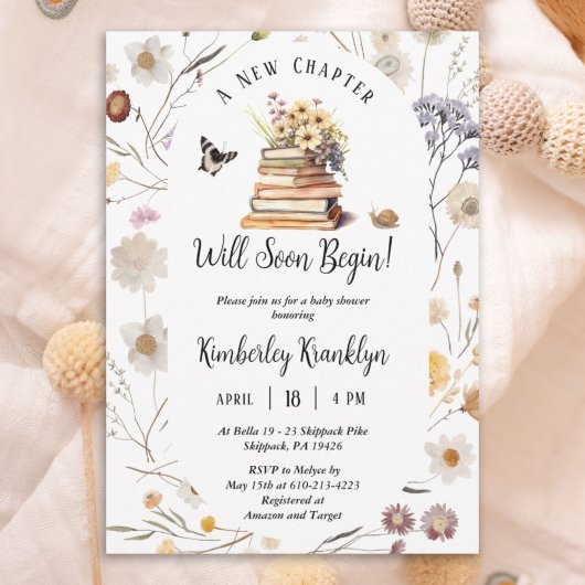 A New Chapter Baby Shower Storybook Wildflower Kaart